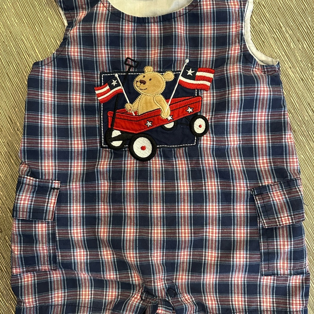 Kid Crew Boy Size 12m Red White Blue Plaid Romper Shortall July 4  Y2K